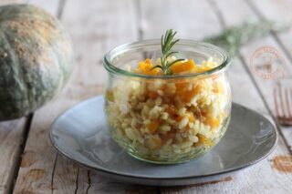 riso con zucca cotto nel vasetto con la tecnica della vasocottura al microonde