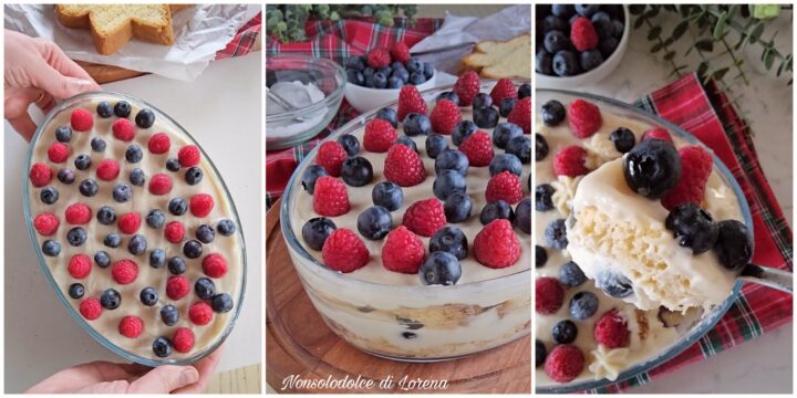 dolce al cucchiaio con pandoro e frutti di bosco