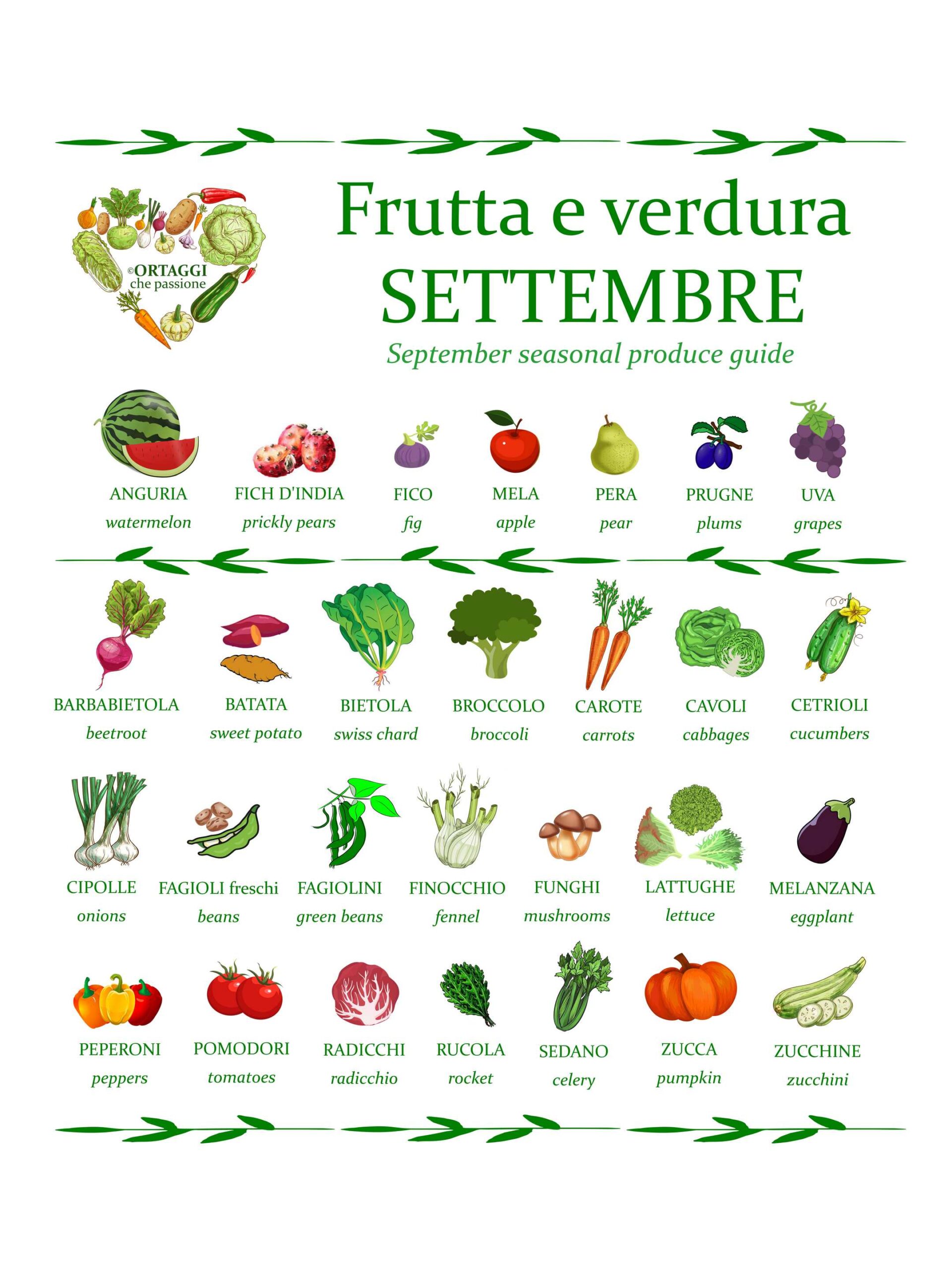 frutta e verdura di SETTEMBRE - September seasonal ORTAGGI che passione by Sara
