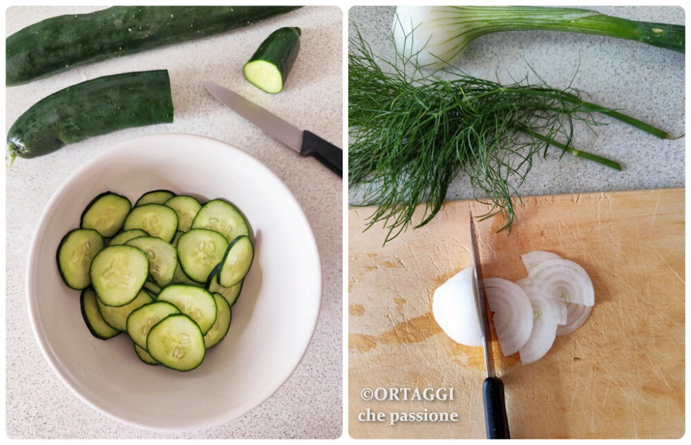 taglio cetrioli e cipollotto