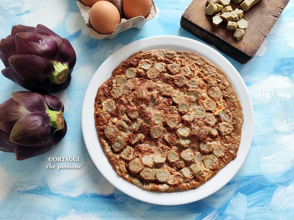 frittata con gambi di carciofo bolliti