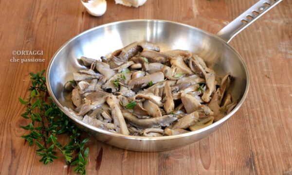 Funghi pleurotus in padella (Sbrise con aglio e prezzemolo)