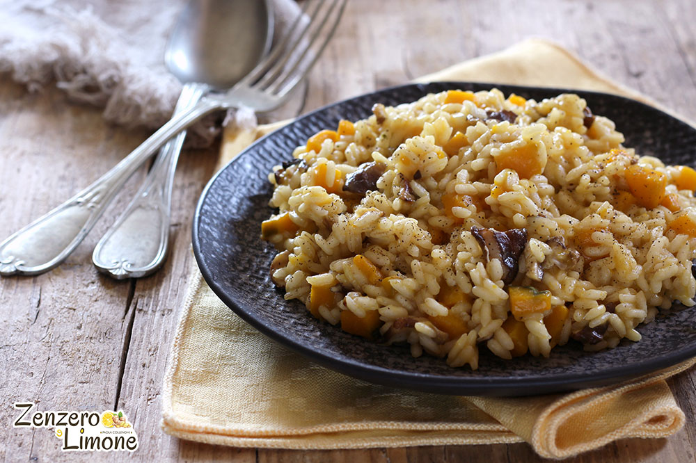 Risotto alla zucca e funghi | ricetta semplice | Zenzero e Limone