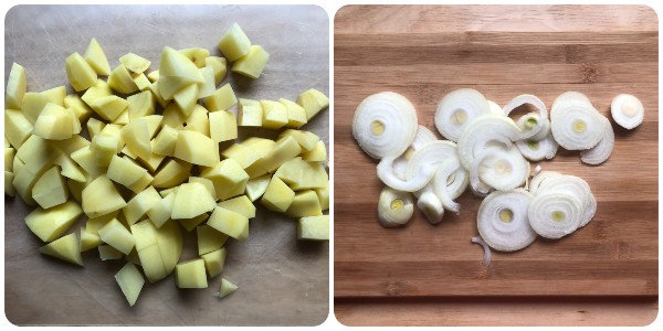 vellutata di piselli e patate  - patate e cipolla
