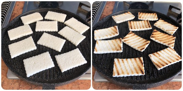 crostini facili con brie e olive - tostatura