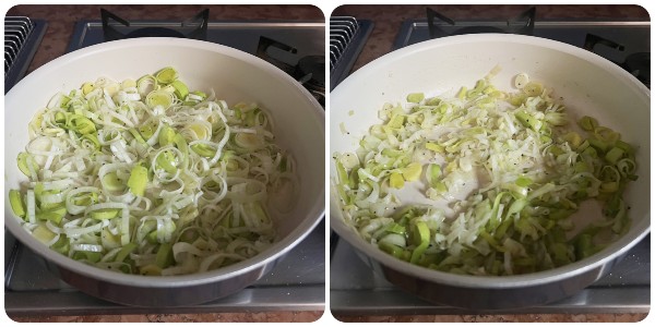 Lasagne ai porri e taleggio - cottura porri