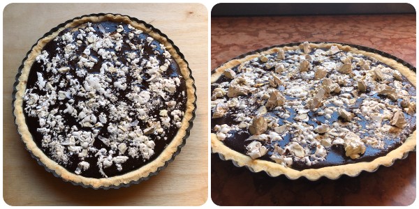 crostata al cioccolato e torrone - cottura e decorazione