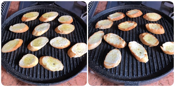 Crostini con mousse di tonno - tostatura pane