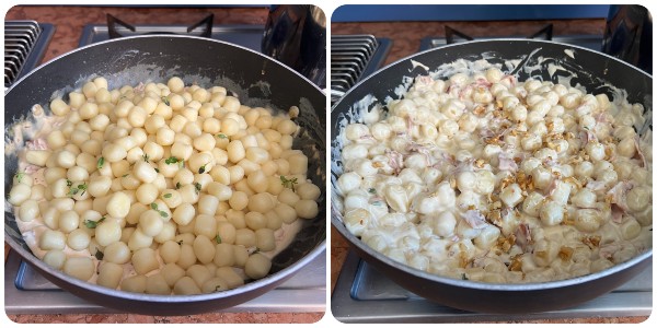gnocchetti cremosi con speck croccante - condimento finale