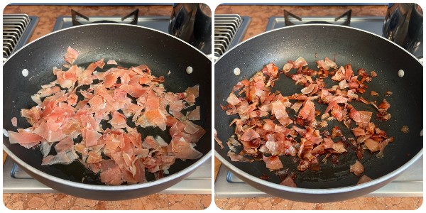 gnocchetti cremosi con speck croccante - speck croccante
