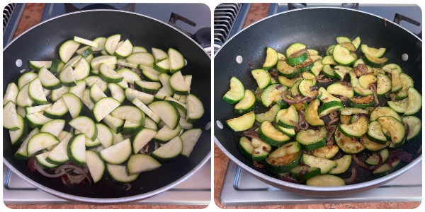 zucchine e patate in padella - cottura 1