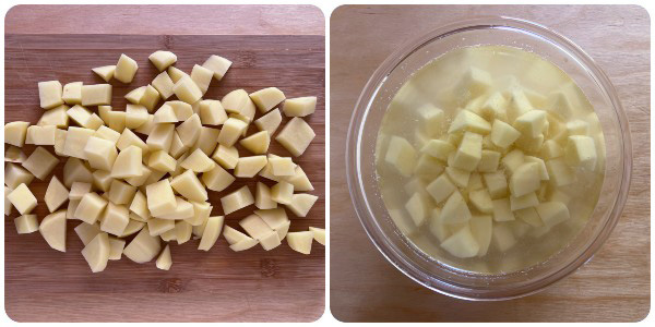 zucchine e patate in padella - taglio e ammollo
