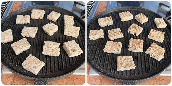 canapè al brie - tostatura del pane
