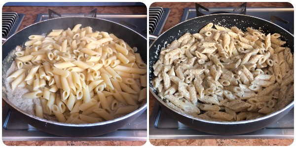 Pasta con salsa di noci - mantecatura
