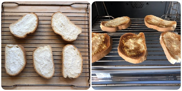 crostoni con gamberi - cottura pane