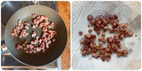 garganelli con cipolle - pancetta croccante