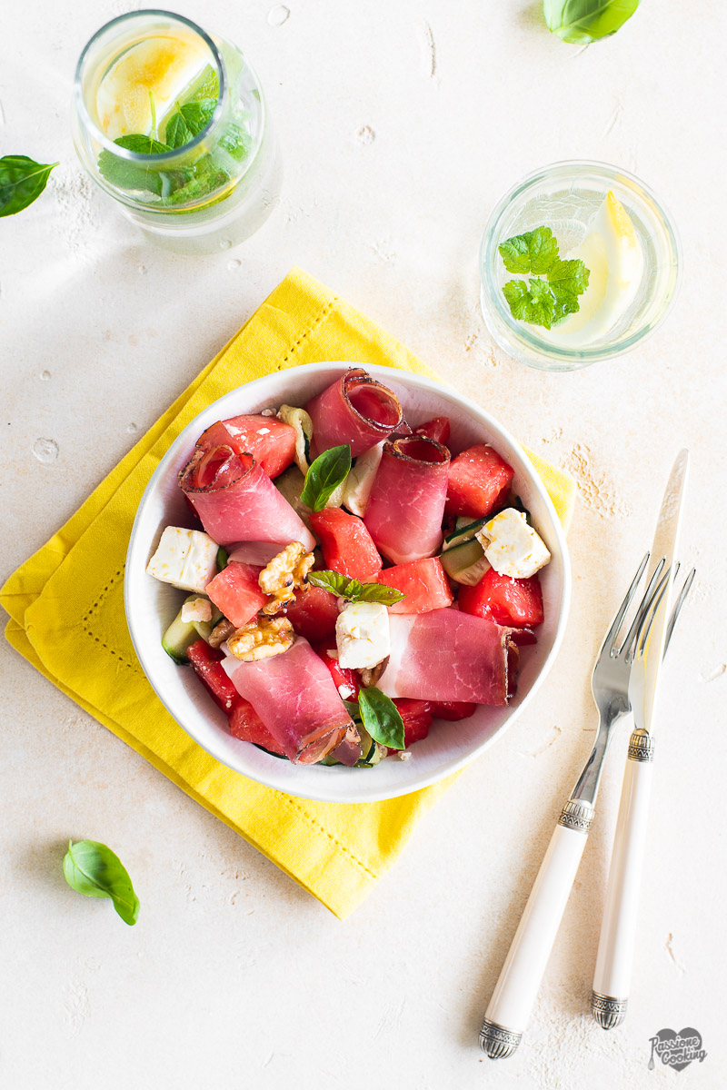 Insalata di anguria con feta e Speck Alto Adige IGP