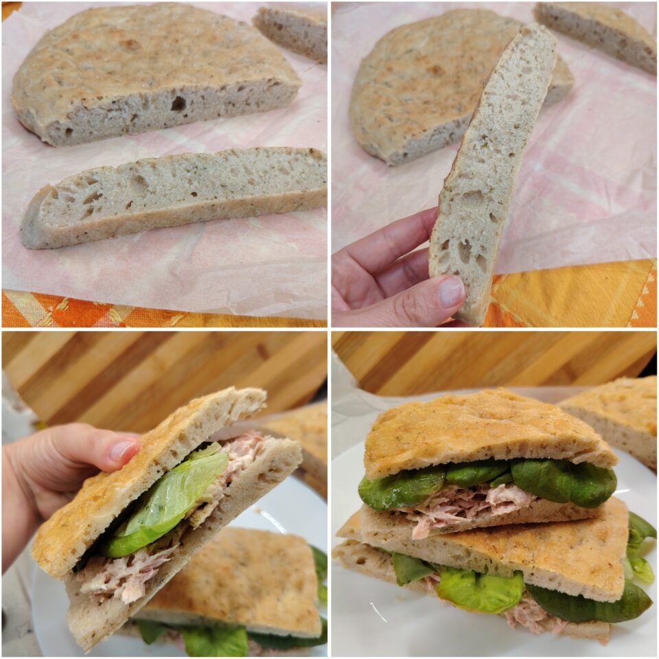 Focaccia con farina tipo 1 in friggitrice ad aria. 