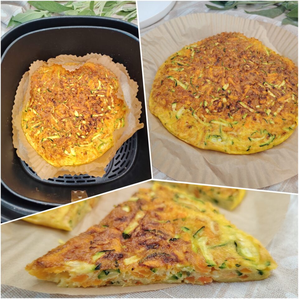 Frittata di zucchine e carote in friggitrice ad aria: pronta in 15 minuti.