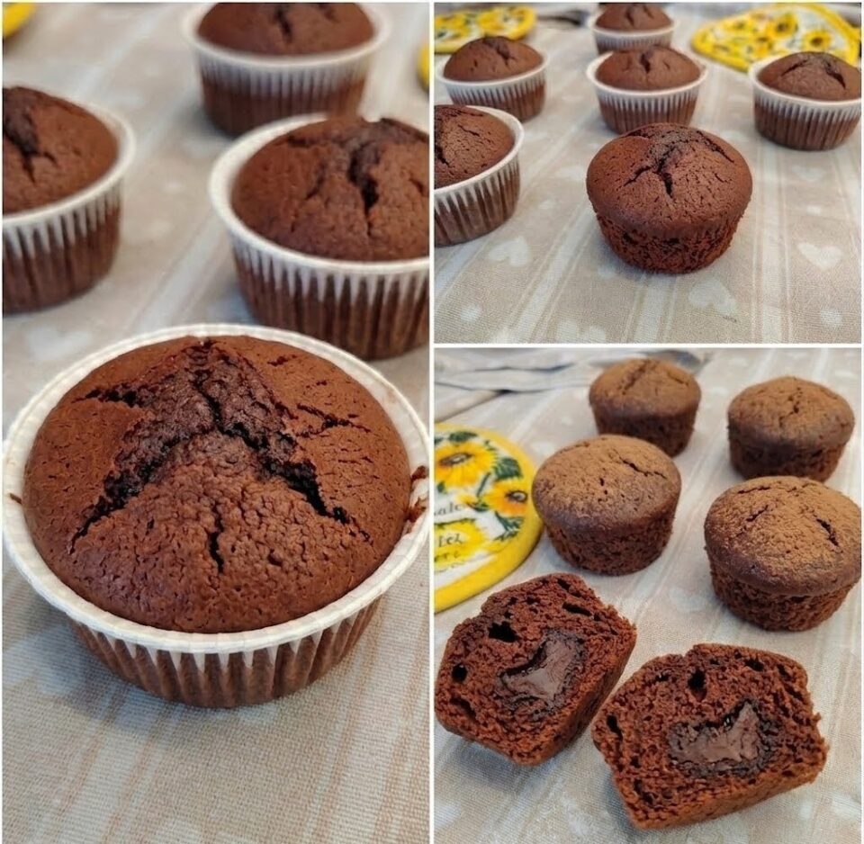 Soffici mini tortine nuvola allo yogurt e cacao con un cuore morbido di crema alle nocciole. La merenda semplice che conquista tutti!