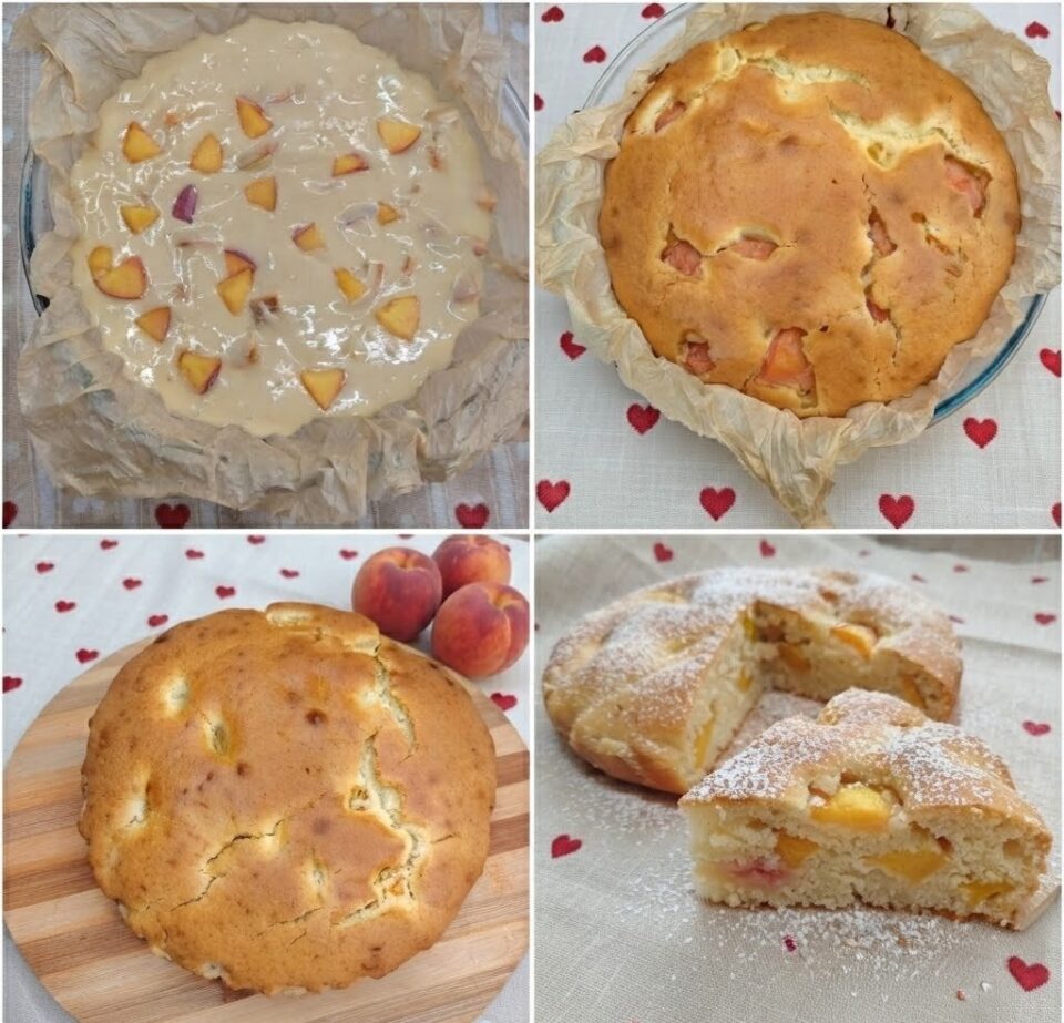 Cerchi un dolce facile e goloso? Prova questa torta morbida alle pesche, soffice e perfetta per la colazione di tutta la famiglia!