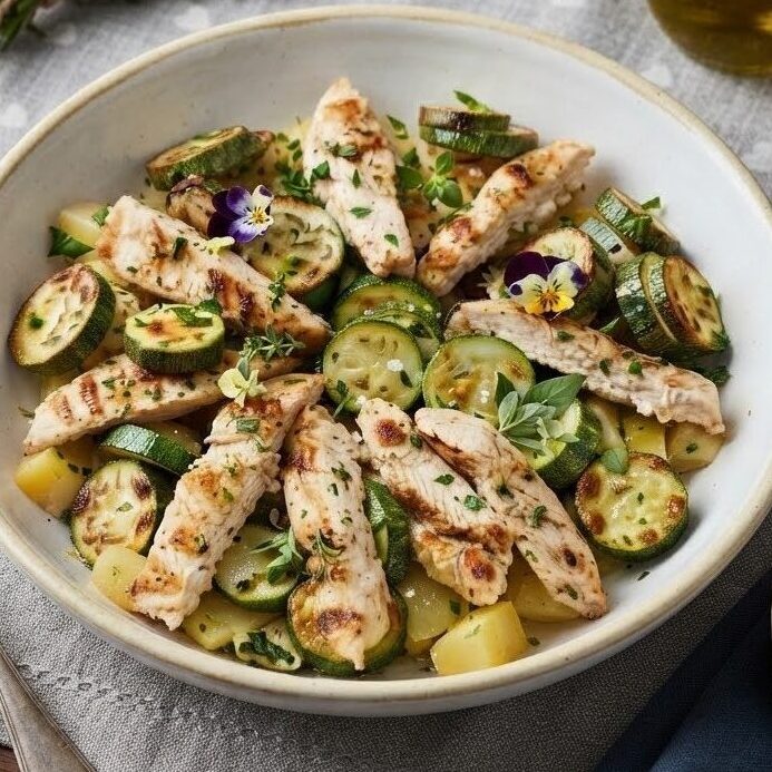 Insalata di pollo patate e zucchine: facile e saporita. 