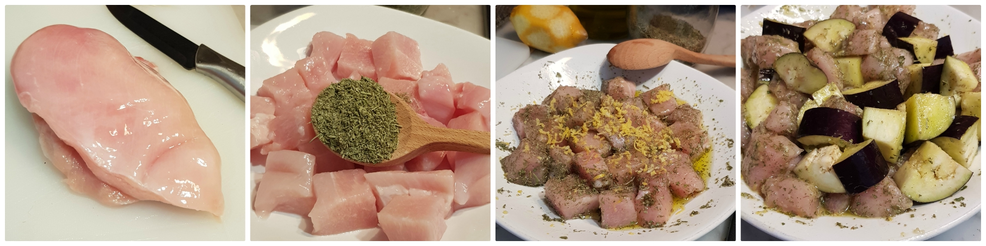 spiedini di pollo e melanzane