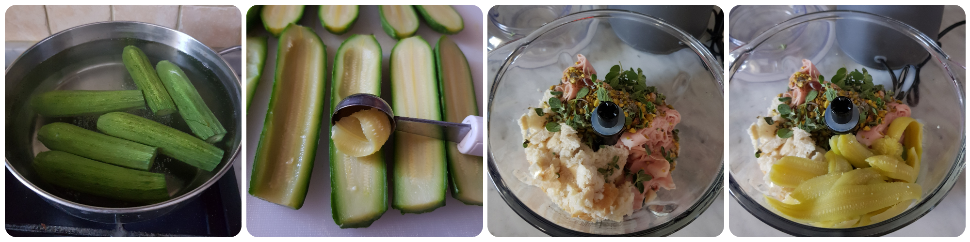 zucchine ripiene con mortadella e pistacchi