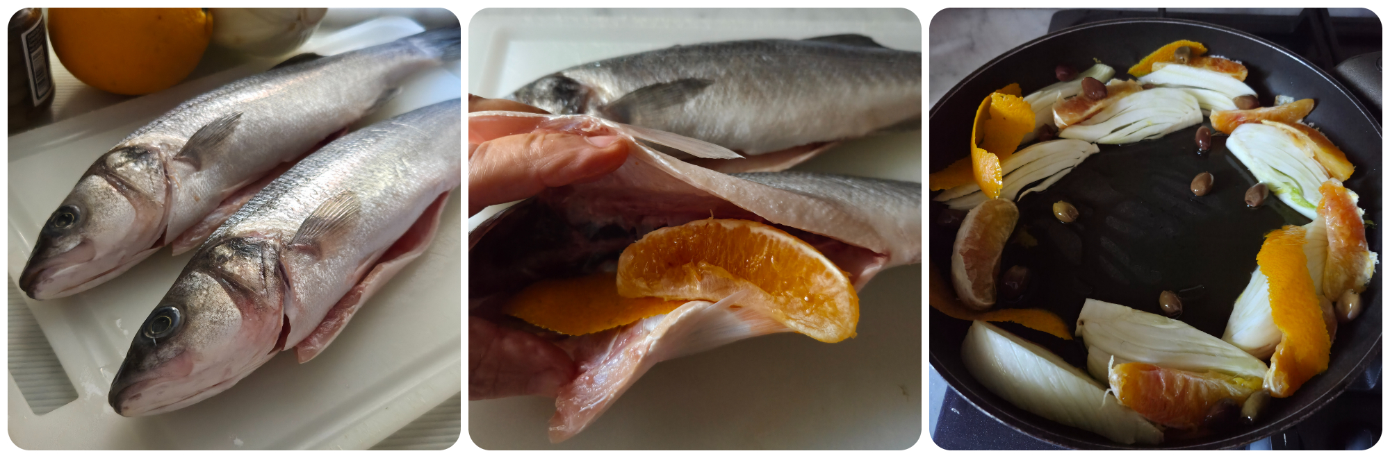 branzino in tegame con finocchi e arancia
