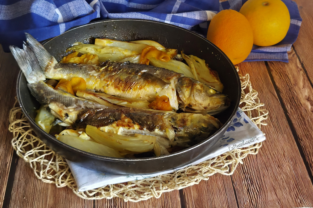 branzino in tegame con finocchi e arancia