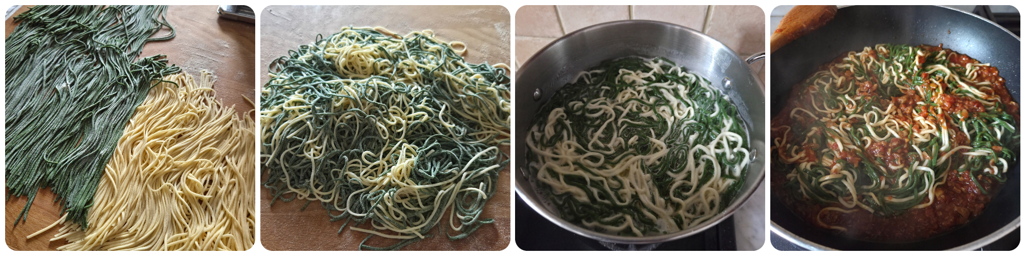 forma e cottura dei taglierini paglia e fieno al sugo di funghi