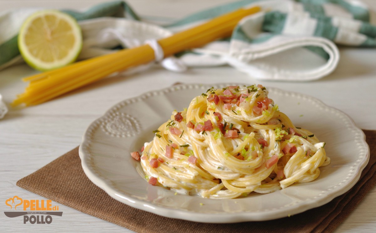 spaghetti alla chitarra panna limone speck