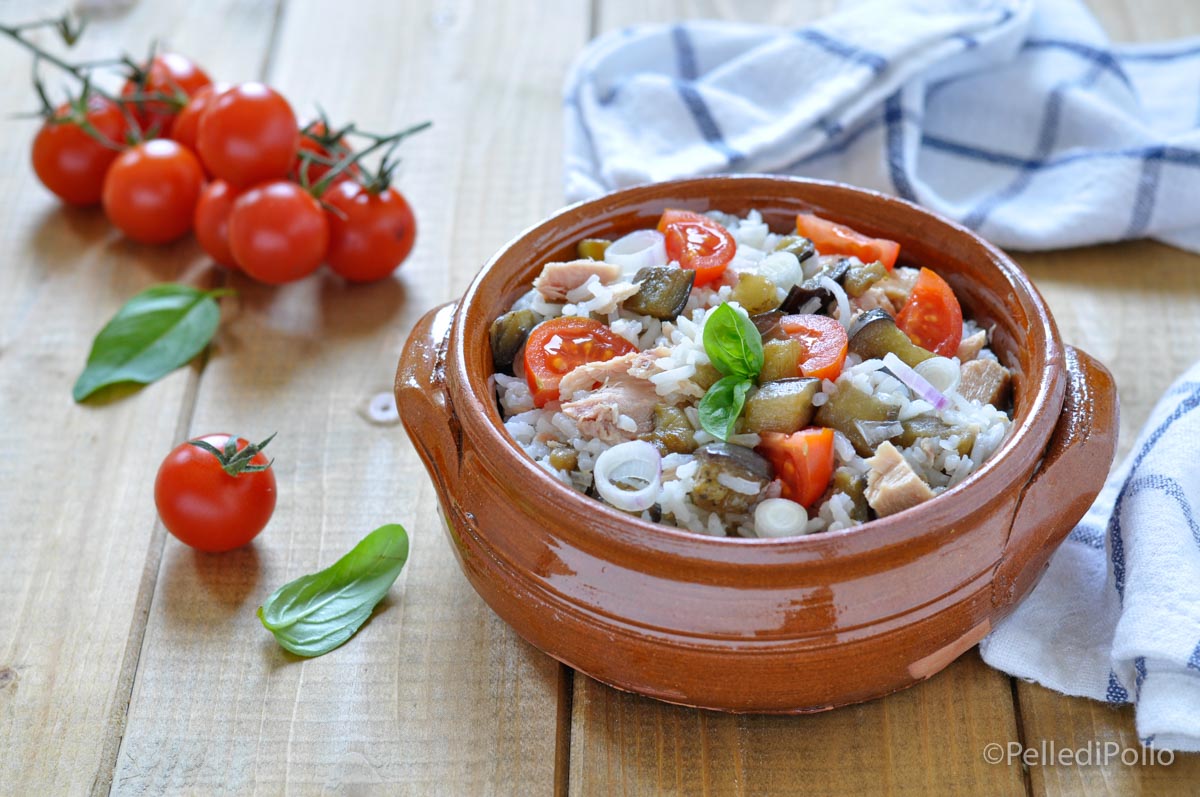 insalata di riso con tonno melanzane