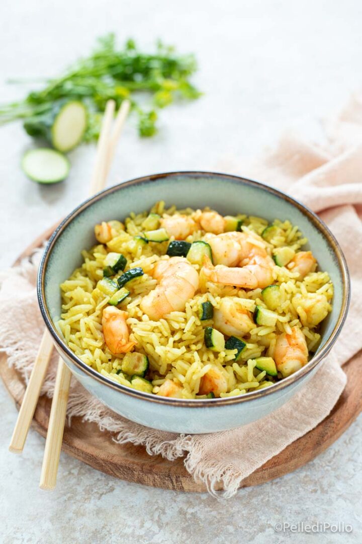 riso basmati con gamberi e zucchine
