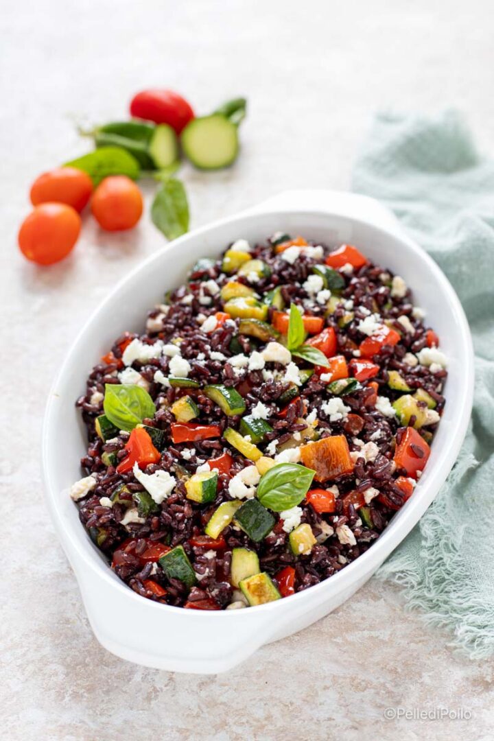 riso venere con verdure e feta