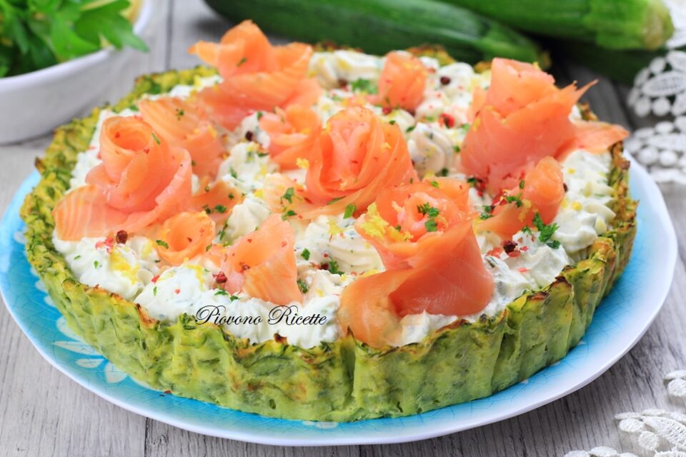 tarta de calabacín y salmón ahumado