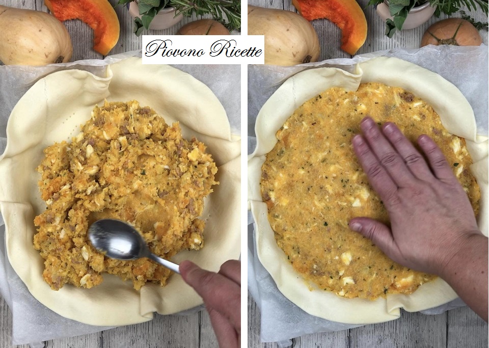 torta salata con zucca patate e salsiccia