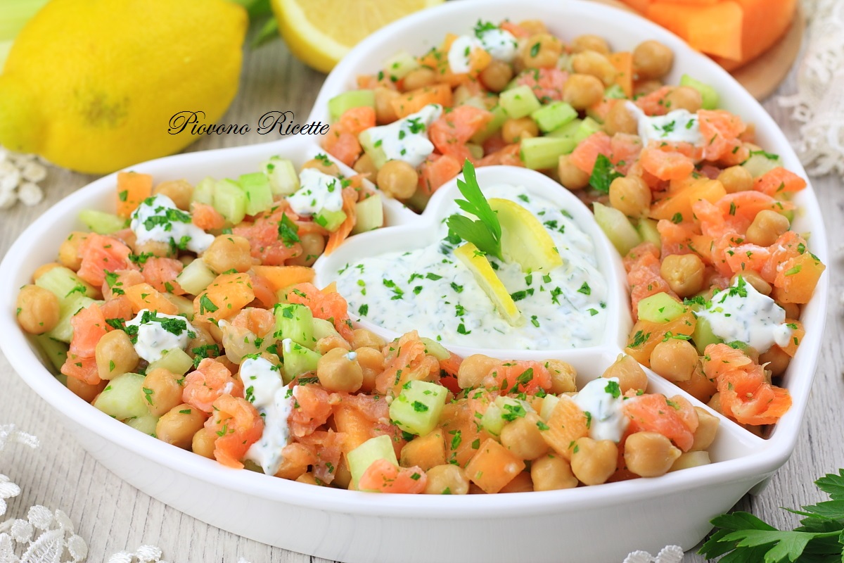 insalata di ceci con salmone