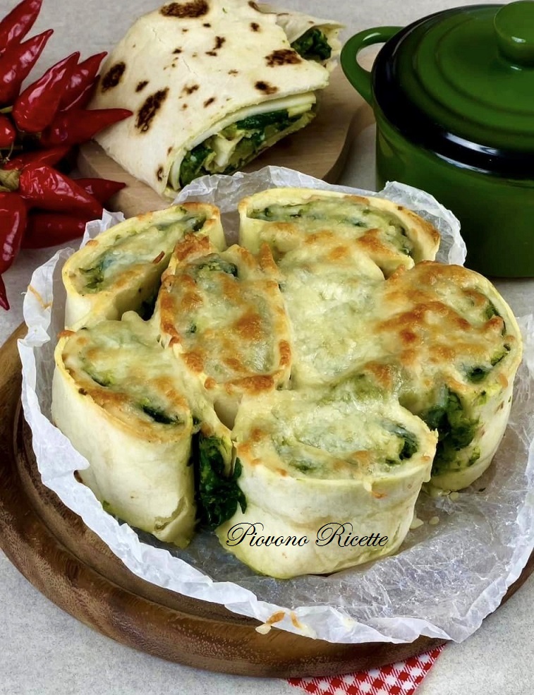 Girelle Di Piadina Con Cime Di Rapa E Scamorza - Piovono Ricette