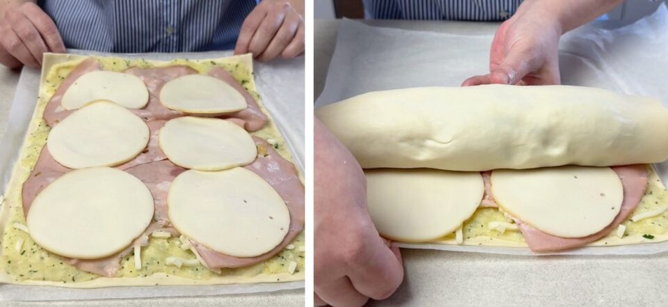 girelle di sfoglia con patate e mortadella