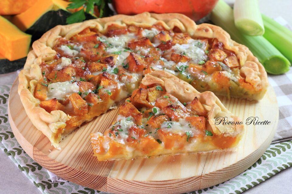 torta salata co zucca porro e gorgonzola