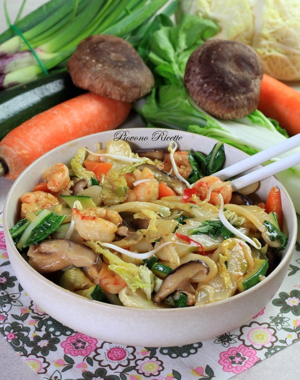 gnocchi di riso con gamberi e verdure