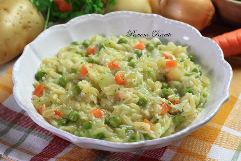risoni con patate piselli e provola