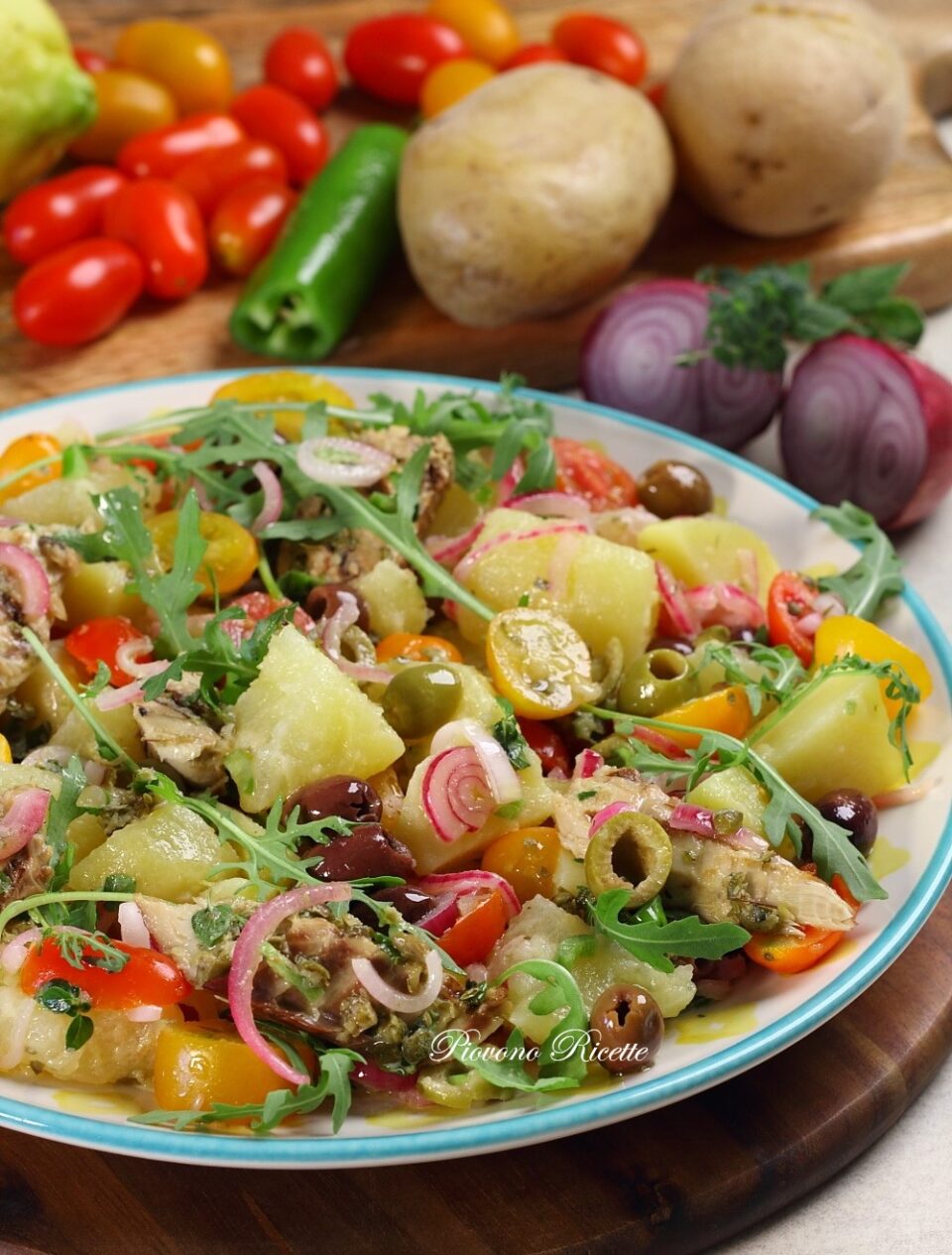 insalata di patate sgombro e cipolle marinate