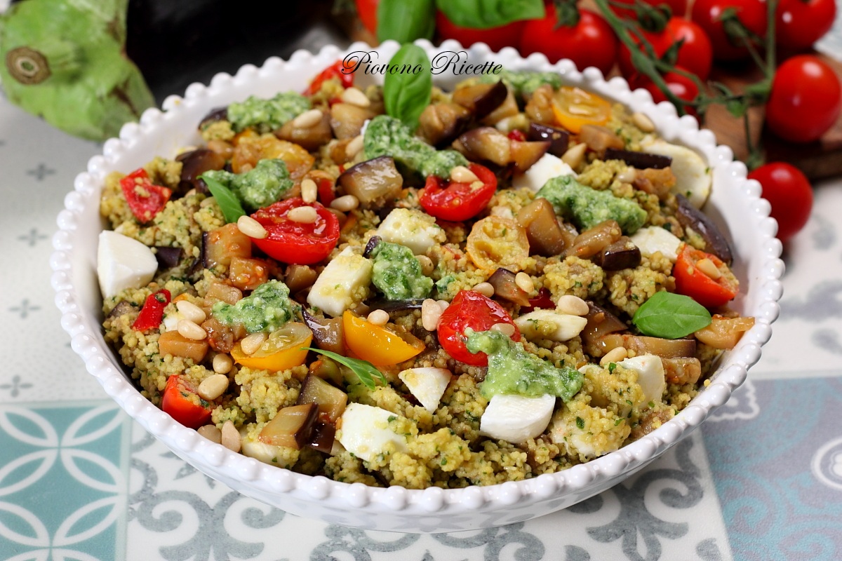 couscous con pesto e melanzane