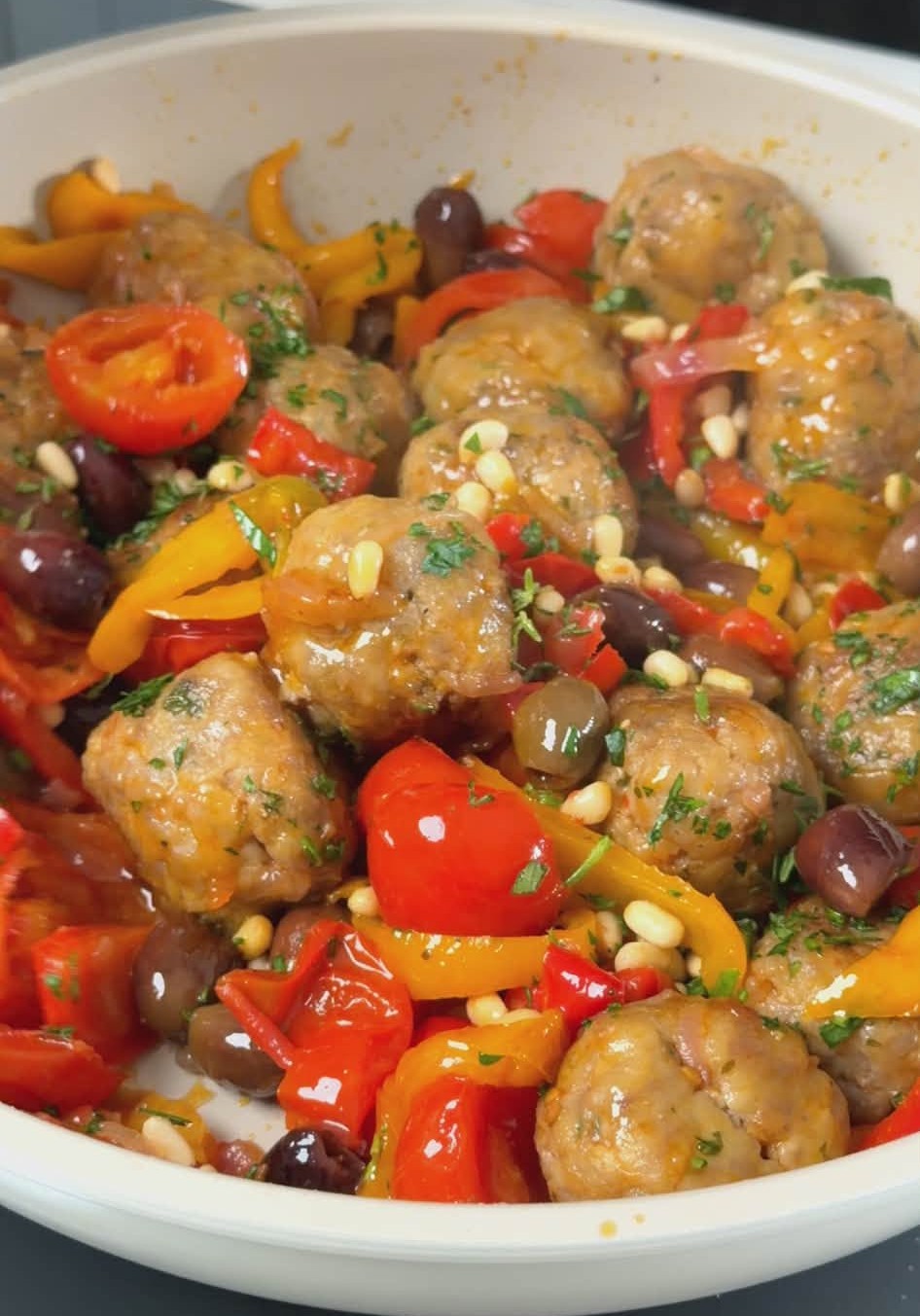 polpette con peperoni in agrodolce