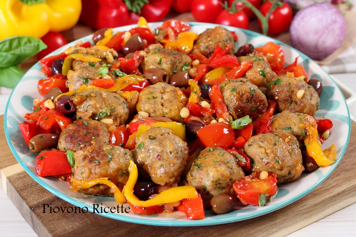 polpette con peperoni in agrodolce