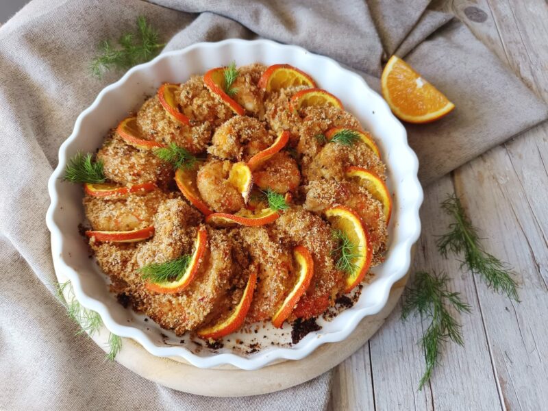 Gamberi gratinati all'arancia
