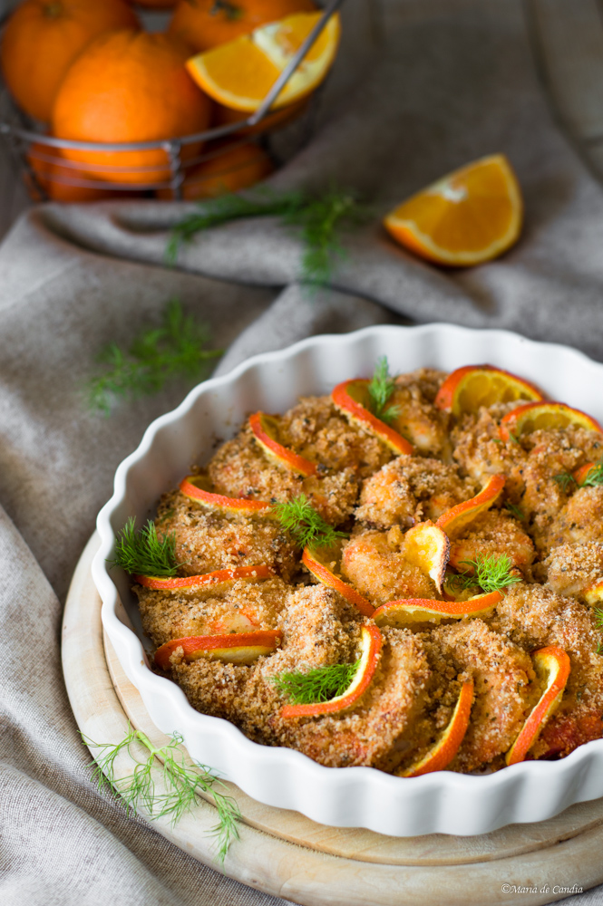 Gamberi gratinati all'arancia