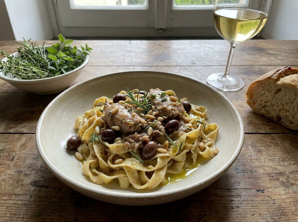 Tagliatelle con sugo del conglio alla ligure